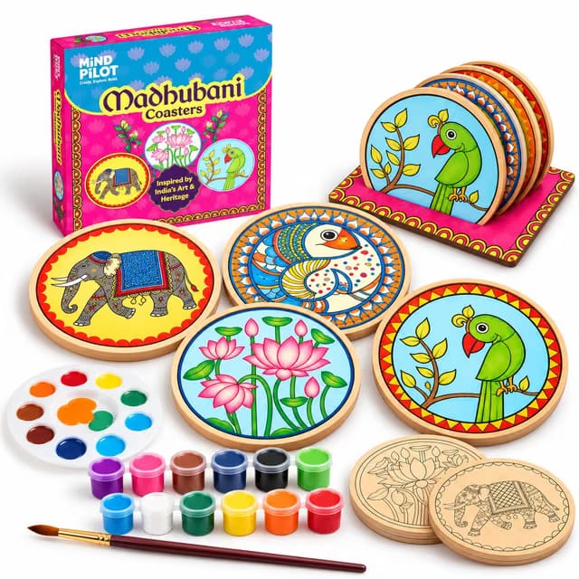 Mind Pilot Madhubani Painting Kit for Adults & Kids - Coaster Art Set