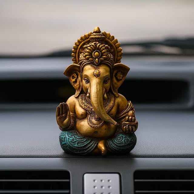 Lamcy Plaza Antique Gold Finish Ganesha Idol - 3.5 Inches