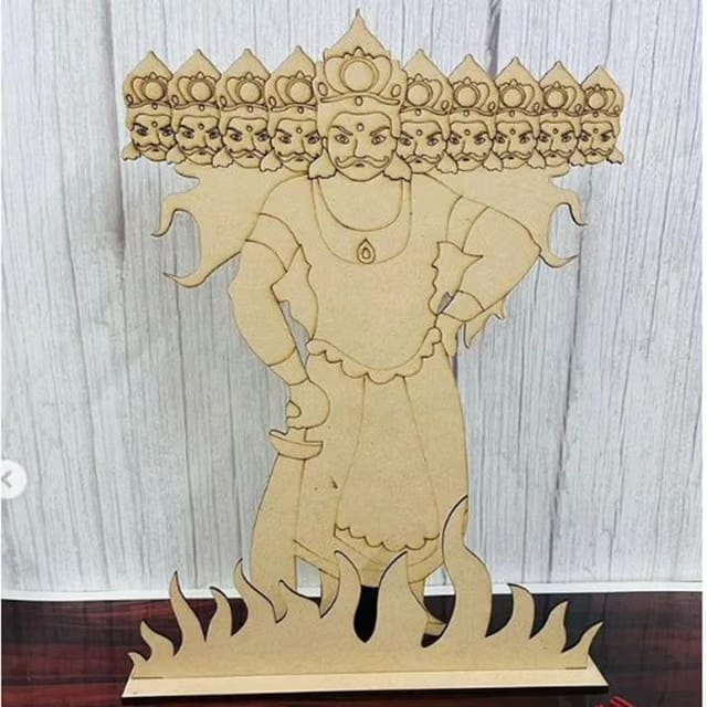 Pack of 1 MDF Cutout Ravan for Dussehra - 8x6.3 Inch, 2.8mm Thickness - Unfinished Wooden Ravan Craft for Kids' DIY