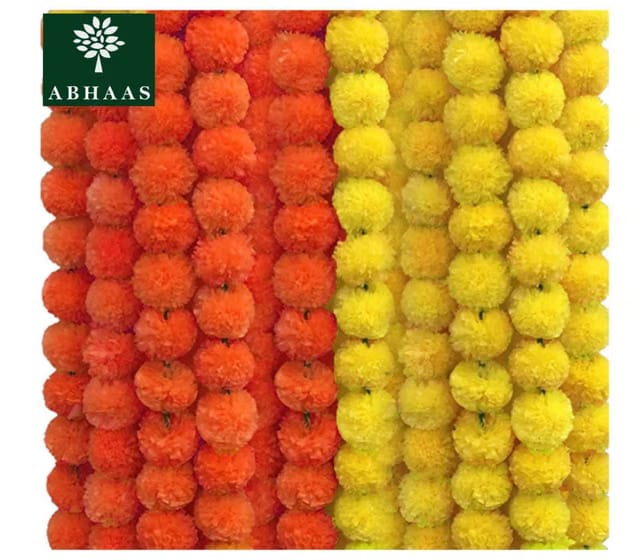 ABHAAS 10 Pcs Indian Handmade Artificial Marigold Garland Flowers for Decoration Long for Door Decoration Toran Genda