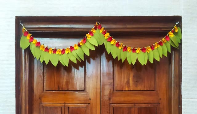 Toran/Door Hanging, Beautiful Artificial Mango Leaves & Multi Flower Toran for Pooja Room & Main Doors. 39 Inch Long