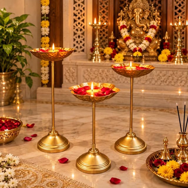 Brass Industry Metal Decorative Urli Bowl Tealight Holder Stand Set of 3