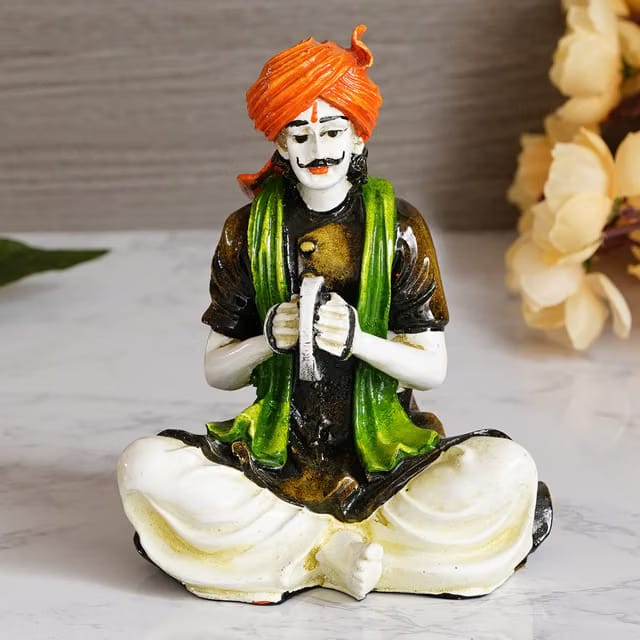 Resin Rajasthani Musician Man Statue Playing Musical Instrument Human Figurine Decorative Showpiece for Home Decor