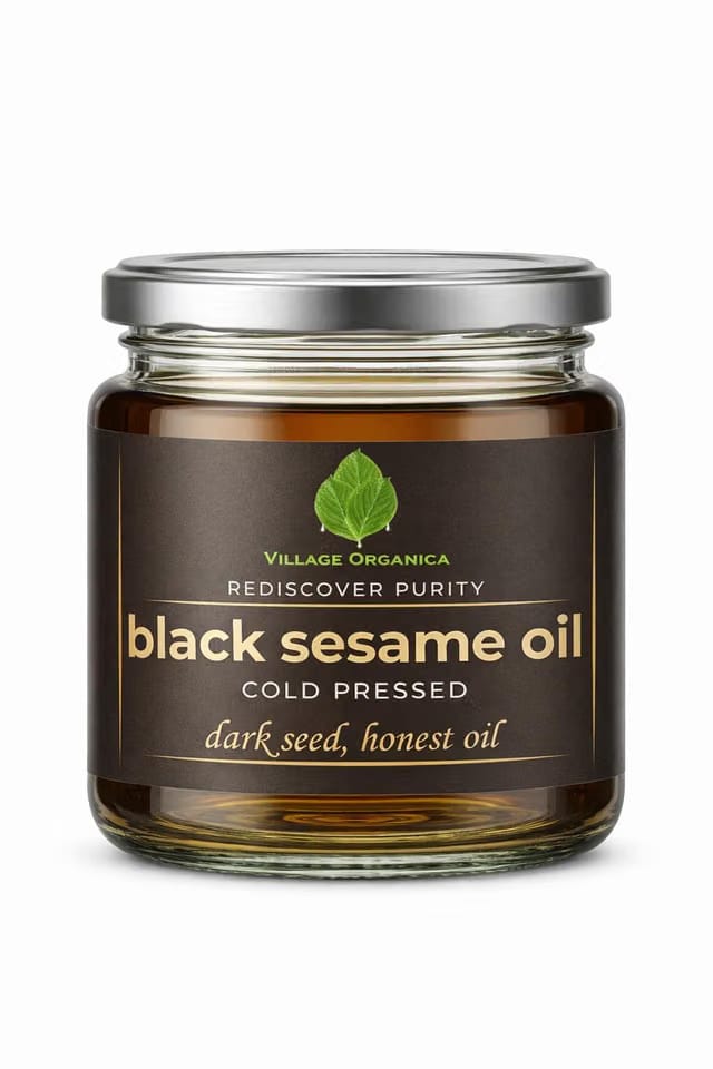Village-Organica Cold-Pressed Black Sesame Oil 250ml Glass Bottle