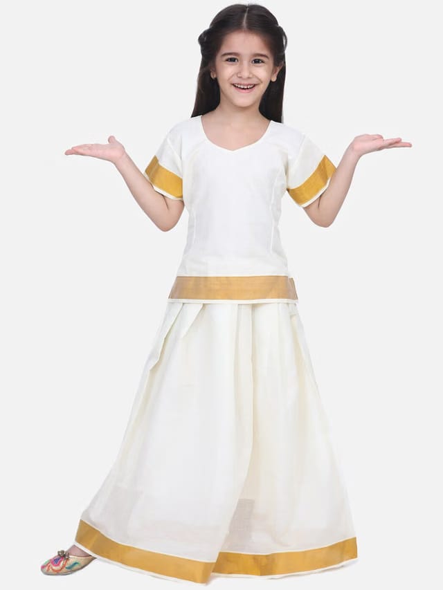 White & Gold Ready to Wear Pattu Pavadai