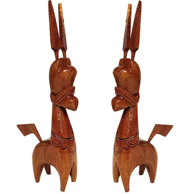 Handmade-Wooden -Sclupture-of -Bankura Horse(ONE Pair)- Traditional Horse Statue for Home Décor (Burnish)