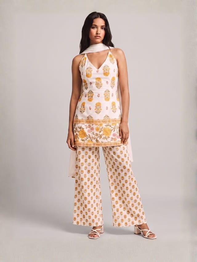 Jamna halterneck Corset Kurti Pant dupatta Set