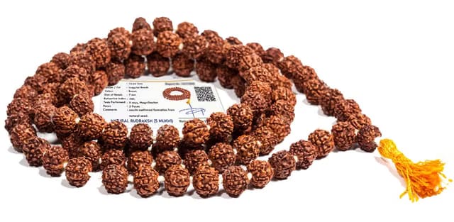 Vado Certified 5 Mukhi Rudraksha Mala with Lab Certificate 108 Beads Panchmukhi Rudraksh Jaap Mala 7 mm Brown