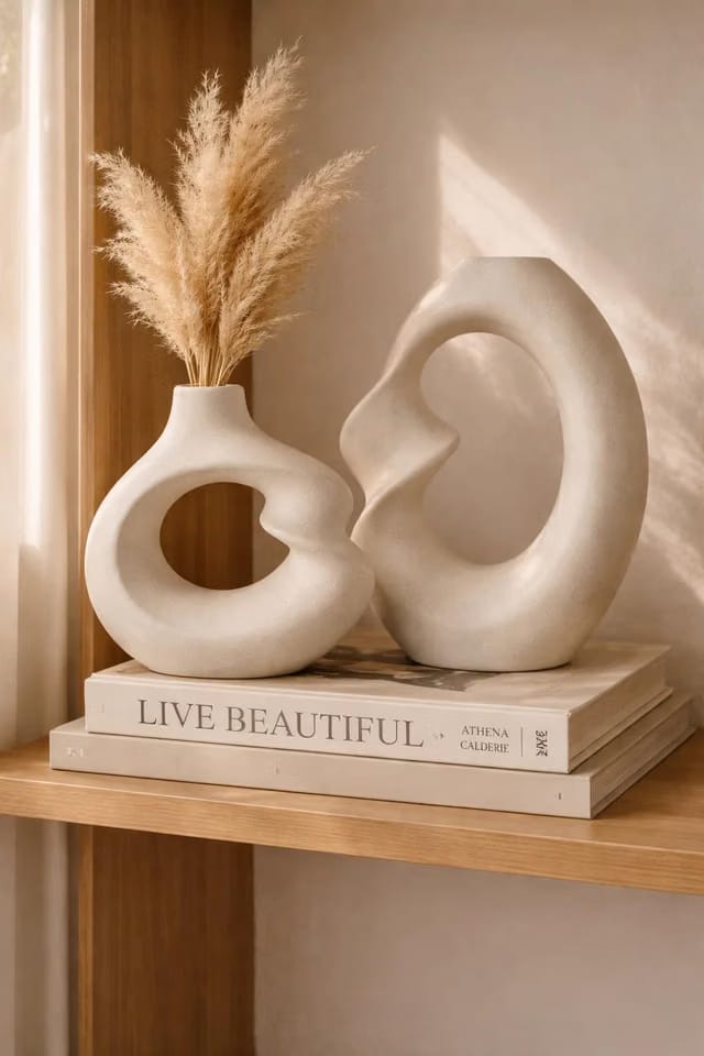 SPHINX Ceramic Vase – Asymmetric Donut Vase Set Hollow Design (8.5 and 6 Inch)