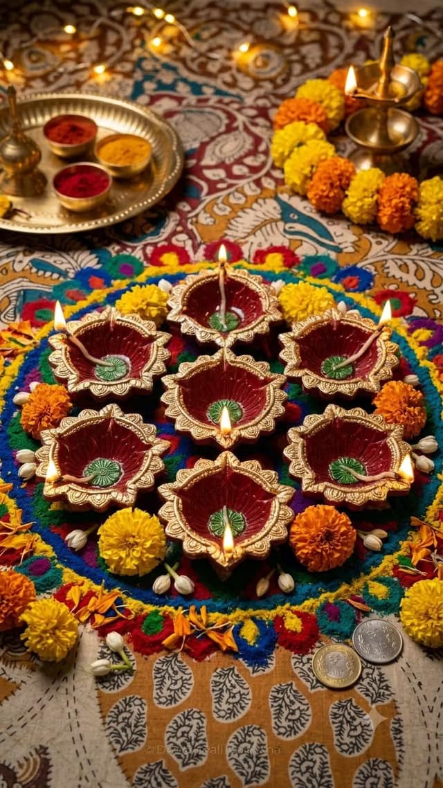 Oil Lamp Diya-pro Enterprise Hand-Painted Clay Diya Set of 6 for Diwali