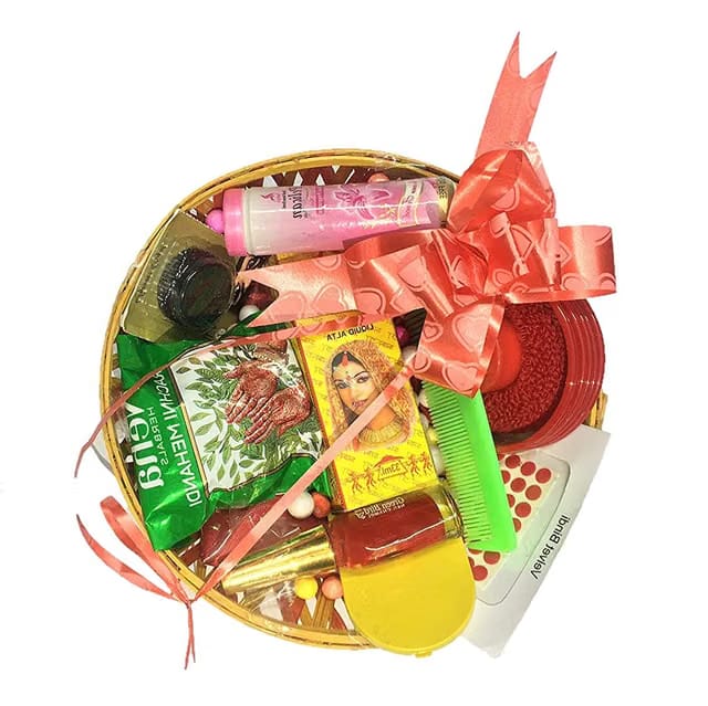 Tripurari hartalika teej Navratri MATA Rani shringar kit/Suhag Kit/Devi Solah Shringar Kit with Decorated Bambo Basket