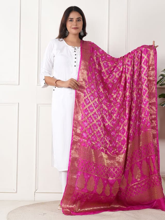 ZOOMBIE Ethnic Motifs Embroidered Zari Banarasi Silk Dupatta