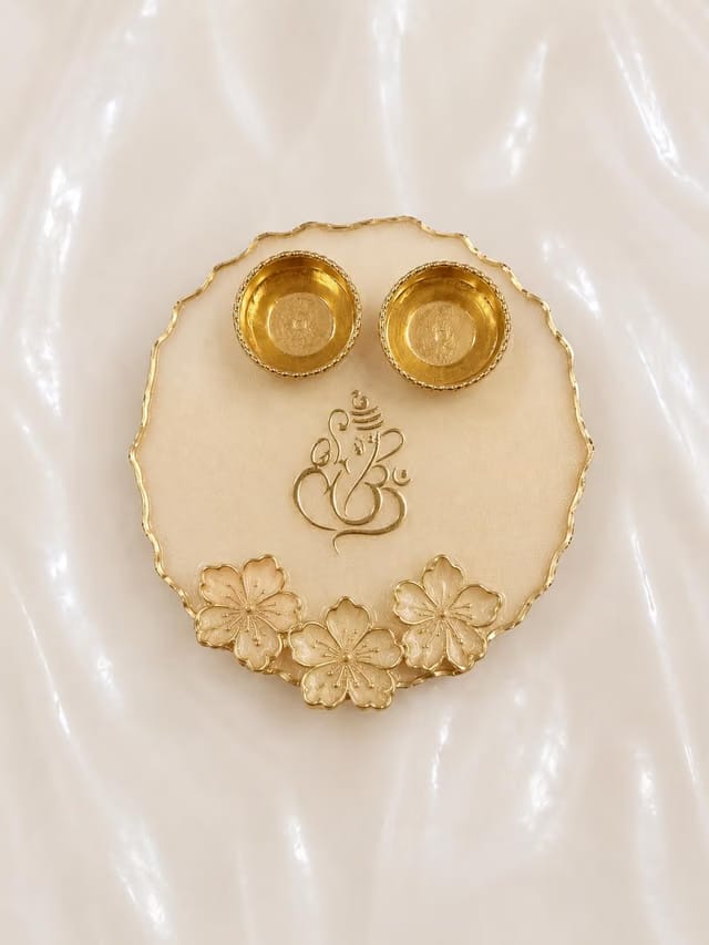 Divine Design Resin Pooja Plate with Roli Chawal Bowl, Rakhi Thali for Raksha Bandhan, Bhai Dooj, Tilak Plate, Wedding