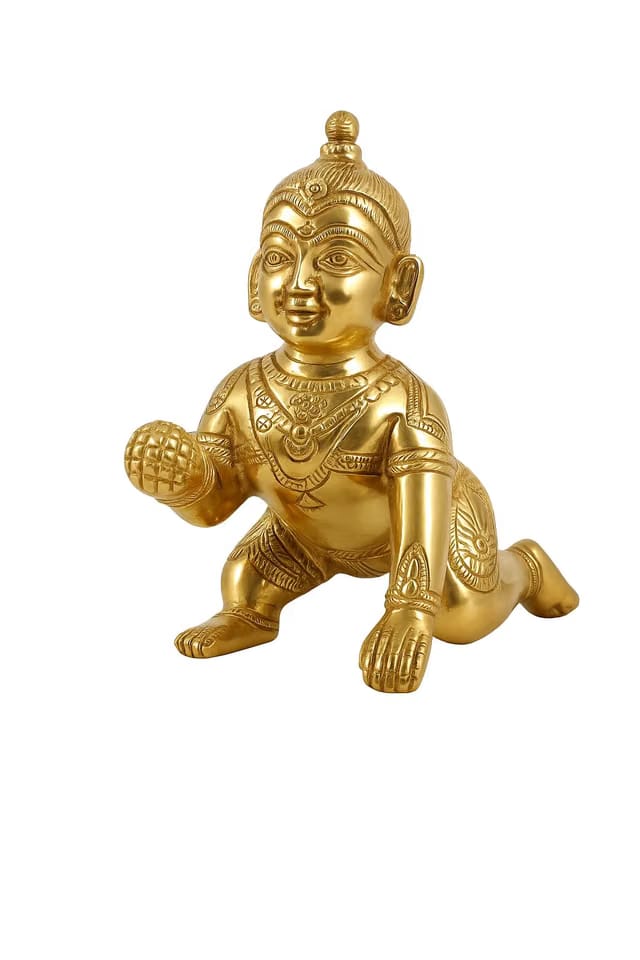 DECOREHUB Premium Brass Lord Laddu Gopal Ji Idol 8 cm – Standard Size Krishna Murti for Pooja Room, Mandir & Home Decor