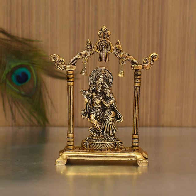 Collectible India Metal Gold Plated Radha Krishna Idol Sculpture Statue Figurine Decorative Showpiece for Janmashtami