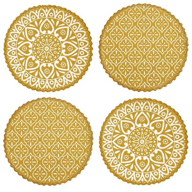 SARAL Home Jute and Cotton Crochet Antiskid Printed Round Table Mat|Placemats for Bed-Side Table, Center Table