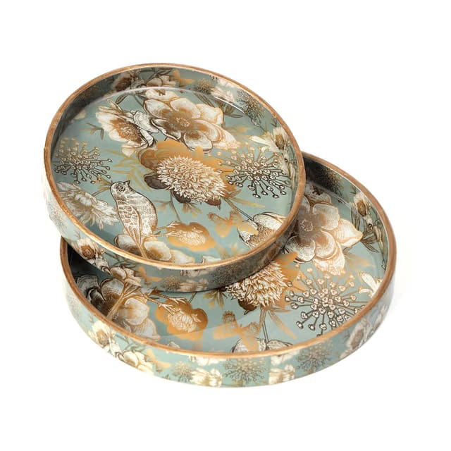 DULI Set of 2 MDF Wood Trays Enamel Coated