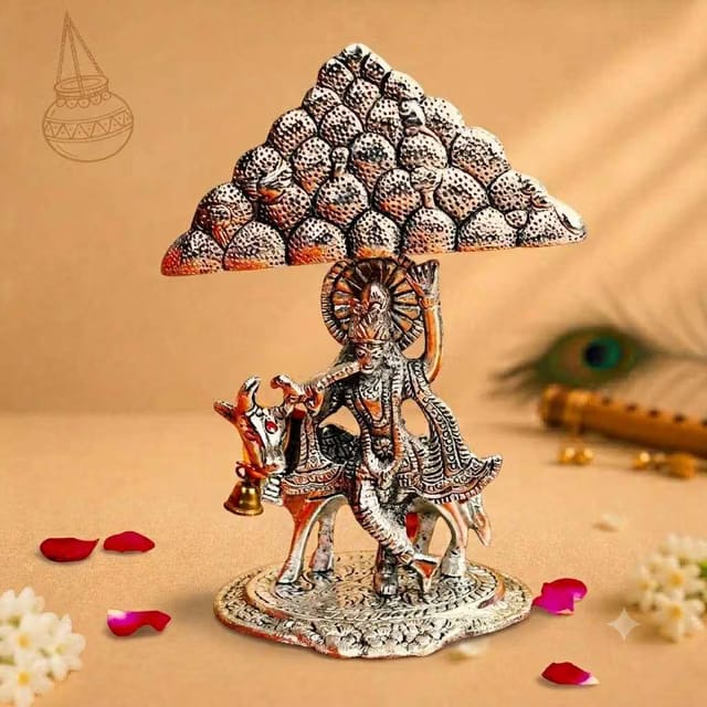 Govardhan Krishna Idol Silver Plated