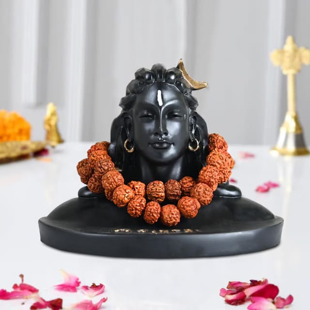Rousrie Resin Adiyogi Shiva Statue for Car Dashboard, Shiv Ji Mahadev Adi Yogi Idol Statue with Rudraksha Mala for Home