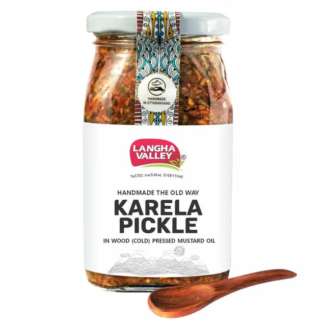 LANGHA VALLEY Homemade Karela Pickle, Bottle Gourd Pickle, Made with Cold (Wood) Pressed Mustard Oil
