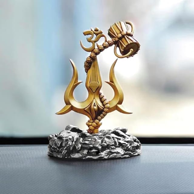 Shiv Trishul with Damru Idol, Mahadev Trishul Showpiece for Car Dashboard