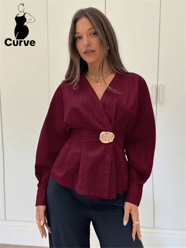 Women's Plus Size Placket Blouse