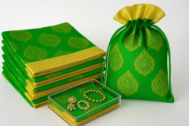Drawstrings Potli Bag for Gifting for Ladies Wedding, Party Bag Potli Leaf Print 23X18CM for Women Kitty Parties