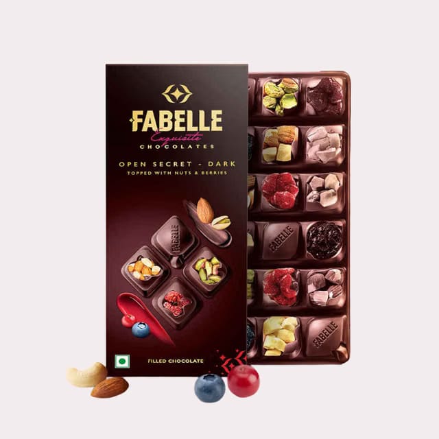Fabelle Open Secret Dark Chocolate Handcrafted Bar With Exotic Nuts & Berries Handcrafted Bar