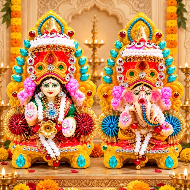 Cyan Collection Clay Terracotta Laxmi Ganesh Idol Pair