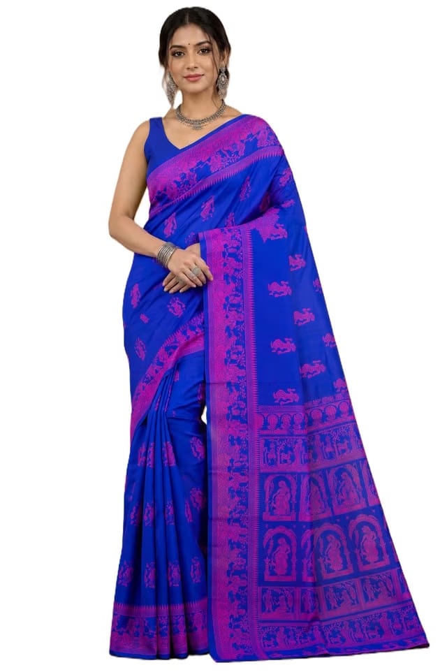 Aishwarya Sarees Women's Baluchari Silk Zari Work Dual tone Colour Saree With Blouse Piece. AS-S15-26-LB Blue