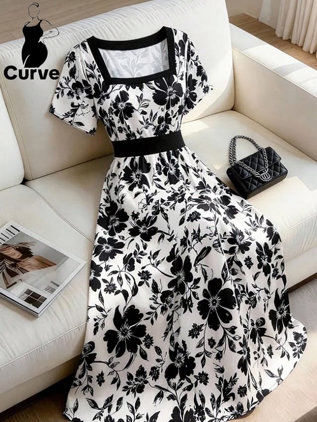 Women's Plus Size Contrast A-Line Dress