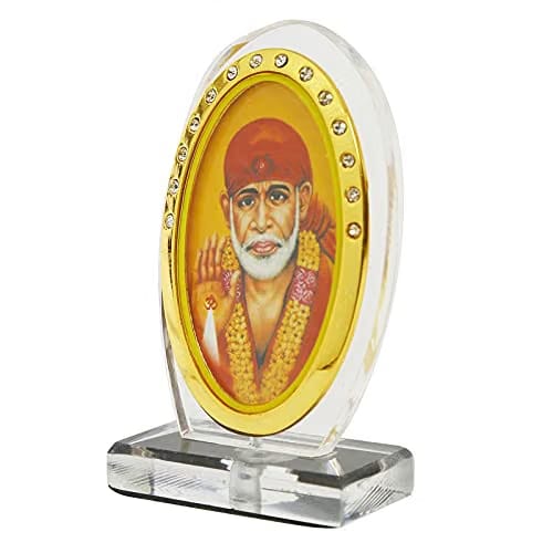 Car Dashboard Oval Shape Acrylic Showpiece Figurine Religious Idol Statue for Office & Home Décor (Sai Baba)