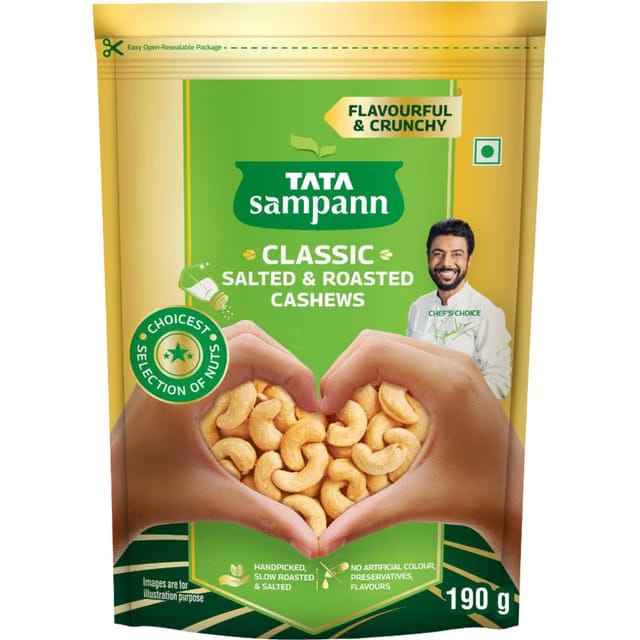 Tata Sampann Classic Salted & Roasted Cashews/Kaju, Flavourful & Crunchy Snack Handpicked