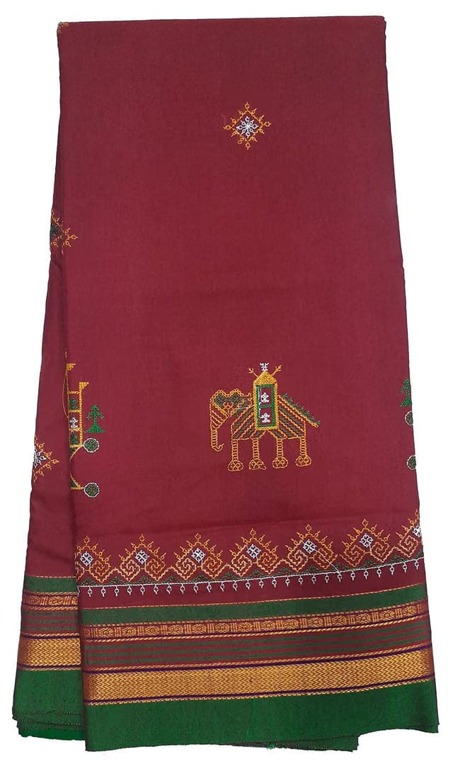 Women's Traditional Ilkal Cotton Kasuti/Embroidery Handloom Saree with Stripe Pallu