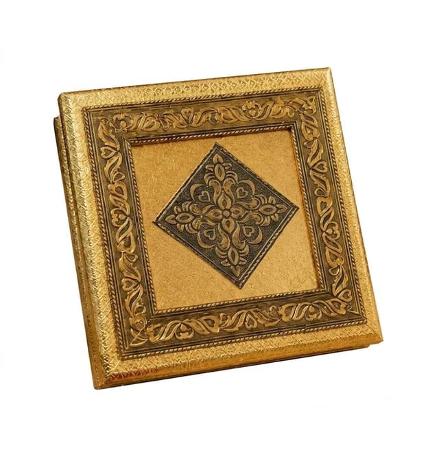 Royal Square Wooden Dry Fruit Box, Designer Handcrafted Four Section Empty Storage Container