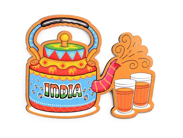 SkyWalker India Souvenir Wooden Fridge Magnet-Indian Chai Fridge Magnet (Multicolour)