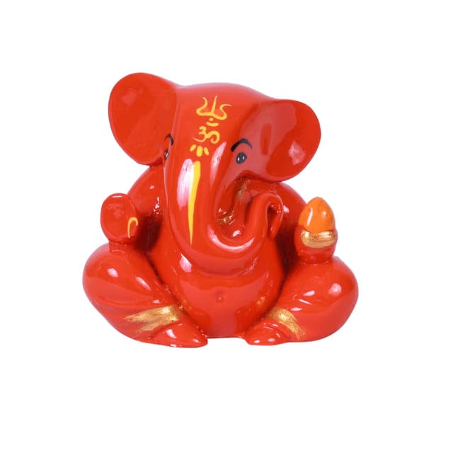 Craftam Polyresin Orange Ganesha Statue for Car Dashboard God Ganesh Murti Ganpati Idol Figurine with Double Side Tape
