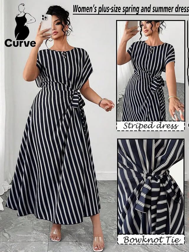 Women's Plus Size Tie Up A-Line Dress
