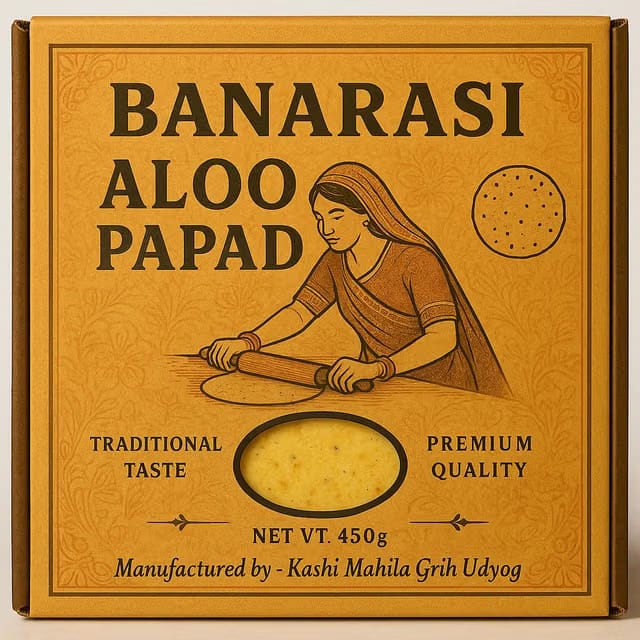 Kaashi Crunch Falhari Aloo Papad, Handmade Papad 100% Natural Banarasi Namkeen snacks Crispy (Large, Masala)