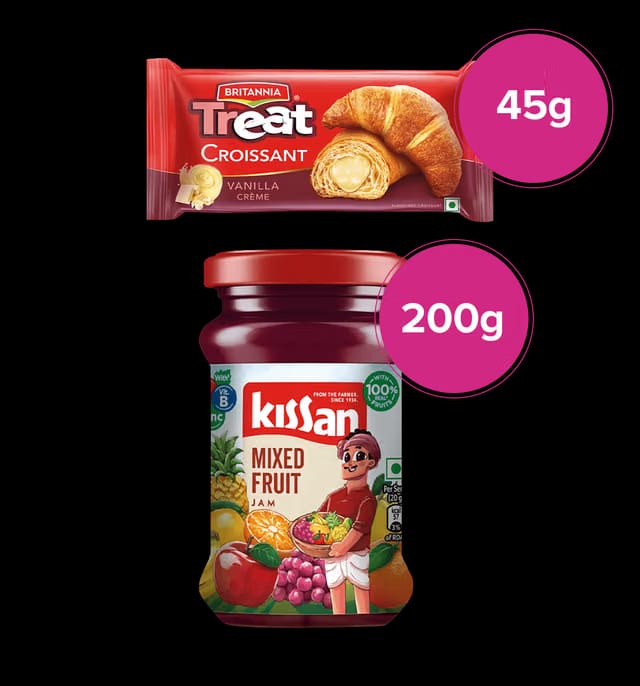 Britannia Treat Croissant Vanilla Creme and Kissan Mixed Fruit Jam Combo