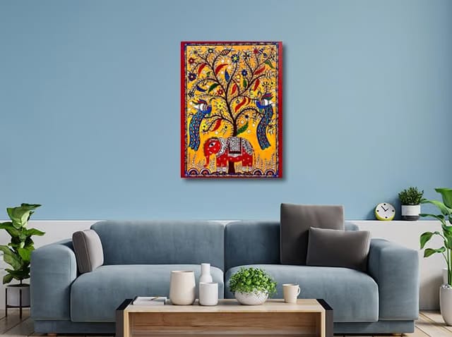 Kalamkari Art Royal Elephant Canvas Unframed Painting Traditional Art, Indian Art, Wall Painting for Living Room