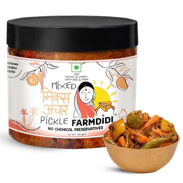 FarmDidi Mixed Pickle 325 g Carrot, Lemon & Chilli No Preservatives Low-Oil Tangy & Salty Organically Processed