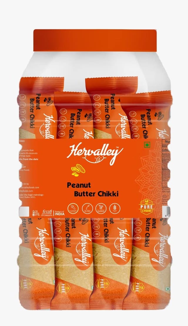 Hervalley Peanut Butter Chikki JAR No Preservative Colour or Flavours (50 Pieces of 15g each)