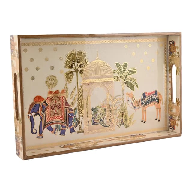 Wooden Serving Tray with Gold Engraving