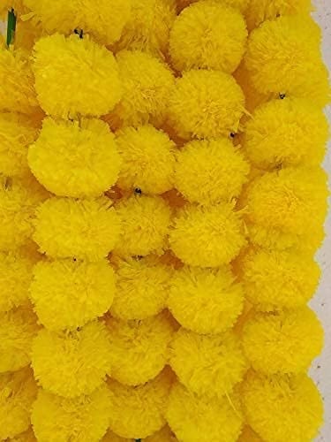 Esplanade Artificial Marigold Flower Garlands for Home Decor - Pack of 5 Strings - Lemon Colour - 4 to 4.5 Feet Length