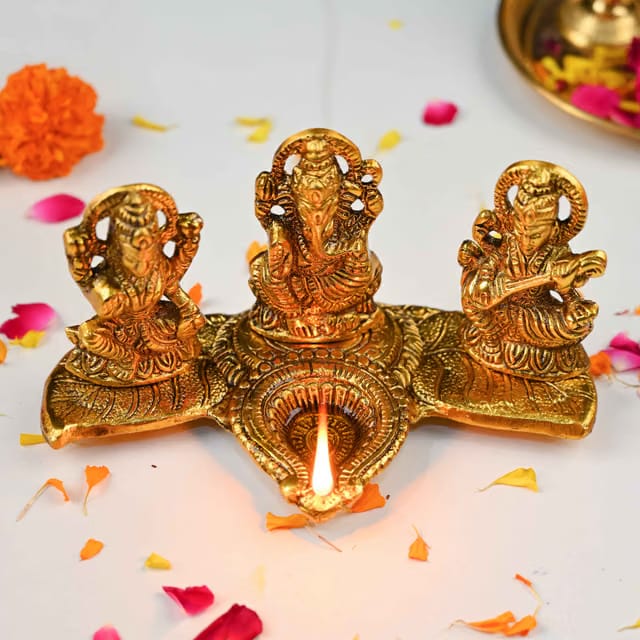 Laxmi Ganesh Saraswati Brass Diya