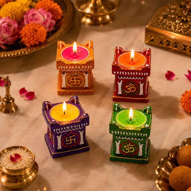Decorative Clay Diyas Set for Diwali Pooja & Decoration