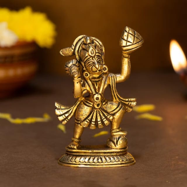 100% Pure Brass Hanuman Ji Murti for Home Puja (Size: 8.4 cm)
