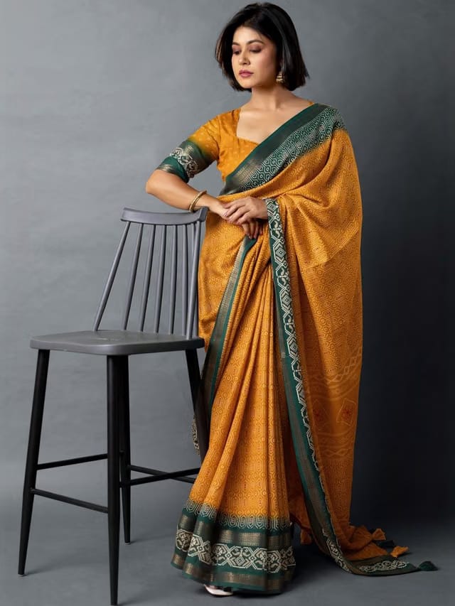 KALINI Ethnic Motifs Zari Silk Cotton Ikat Saree
