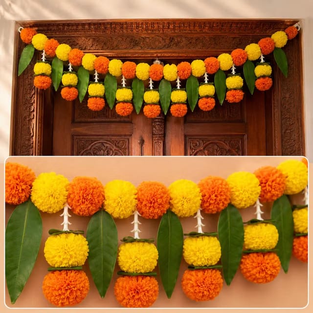 Rajasthan Kraft Artificial Marigold Bandanwar for Door, 40 Inch Decorative Flower Garland for Home Décor